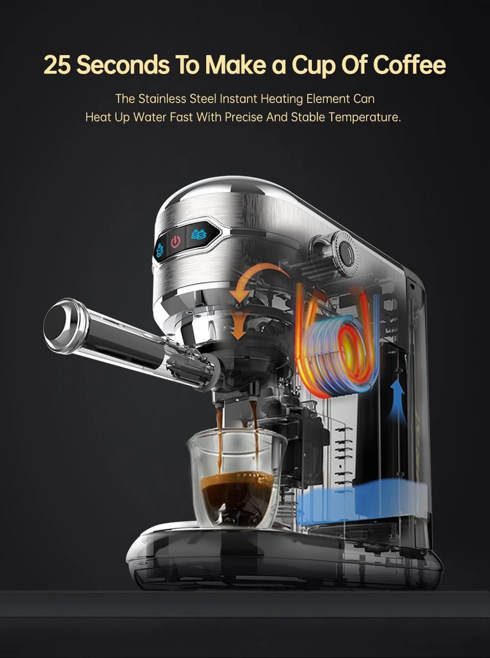 HiBREW H11 1450W Kaffeemaschine, 19 Bar Hochdruck, ESE POD & Pulver, starkes Dampfschaumsystem