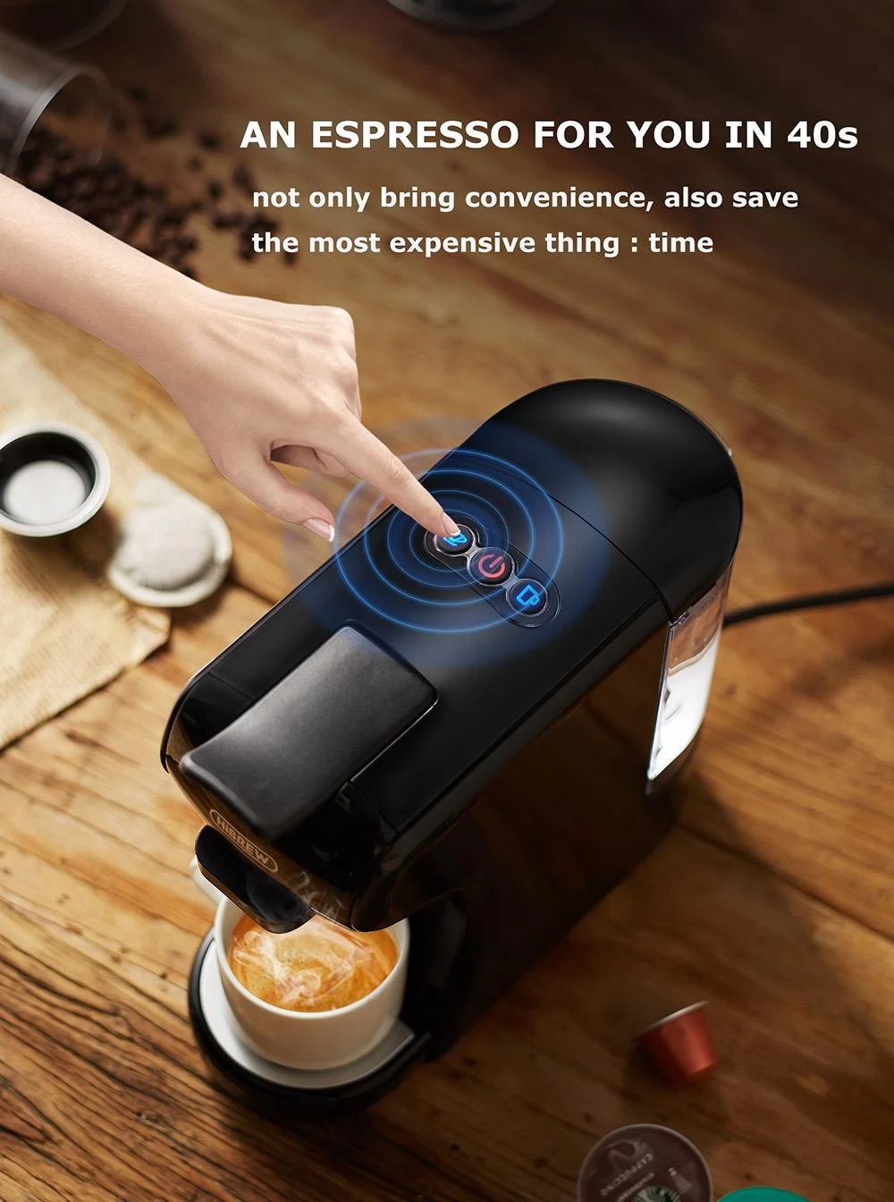 HiBREW H1A 1450W Espresso-Kaffeemaschine, 19bar, heiß/kalt 4in1 Kaffeemaschine mit mehreren Kapseln