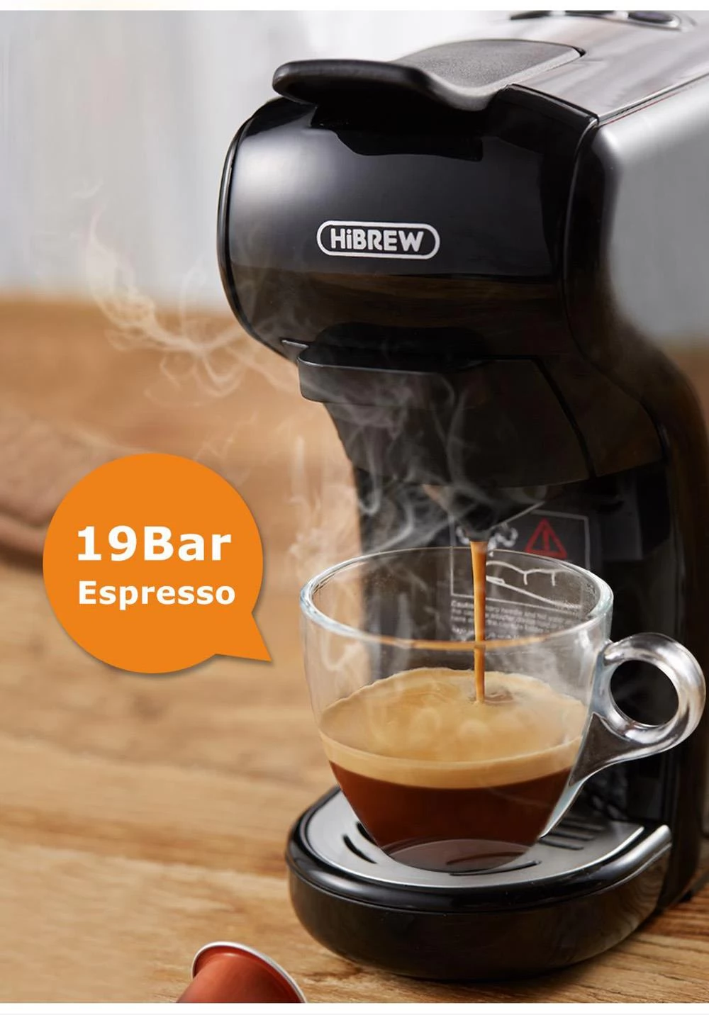 HiBREW H1A 1450W Espresso Koffiemachine, 19 Bar Extractie, Warm/Koud 4-in-1 Multiple Capsule Coffee Maker