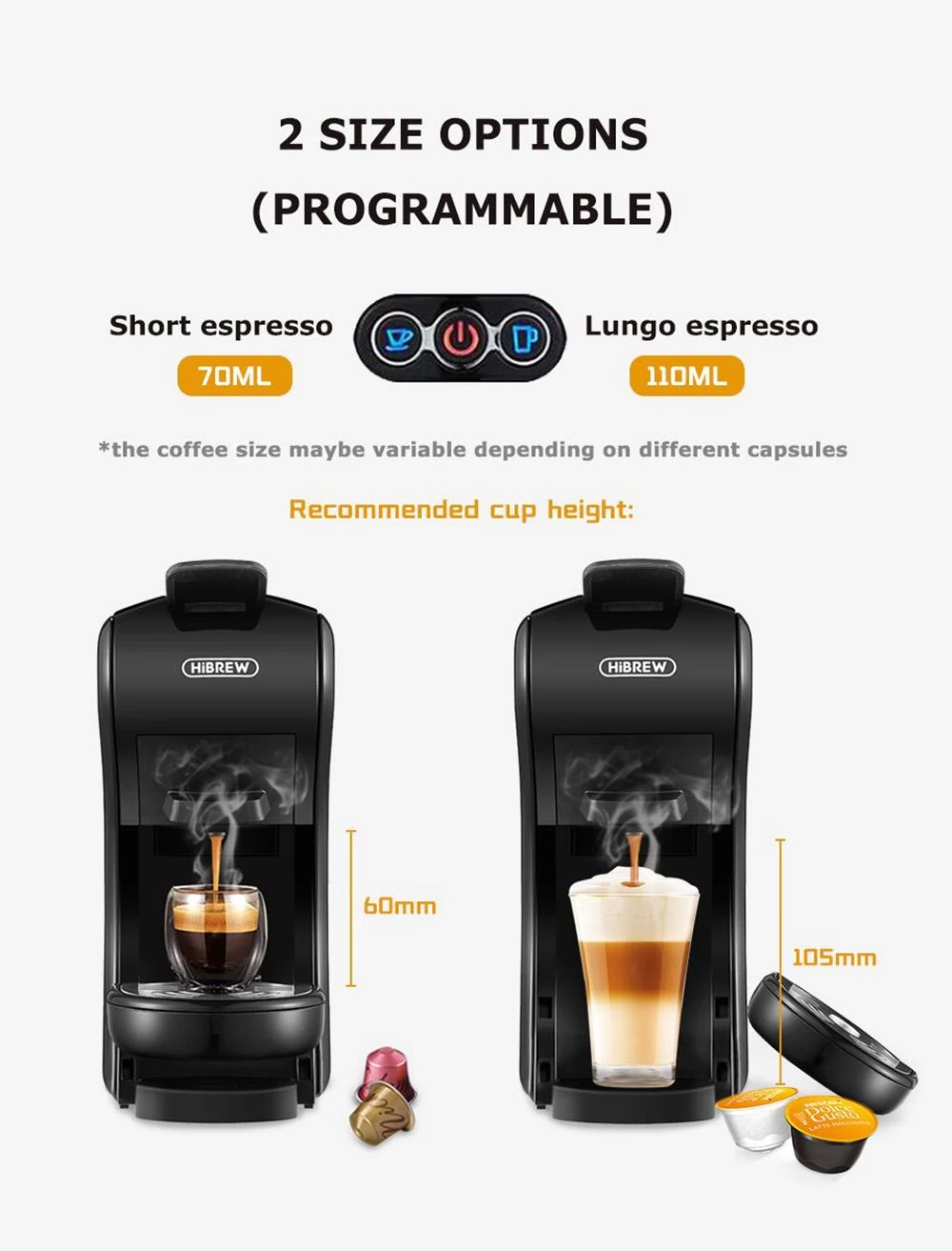 HiBREW H1A 1450W Espresso-Kaffeemaschine, 19bar, heiß/kalt 4in1 Kaffeemaschine mit mehreren Kapseln