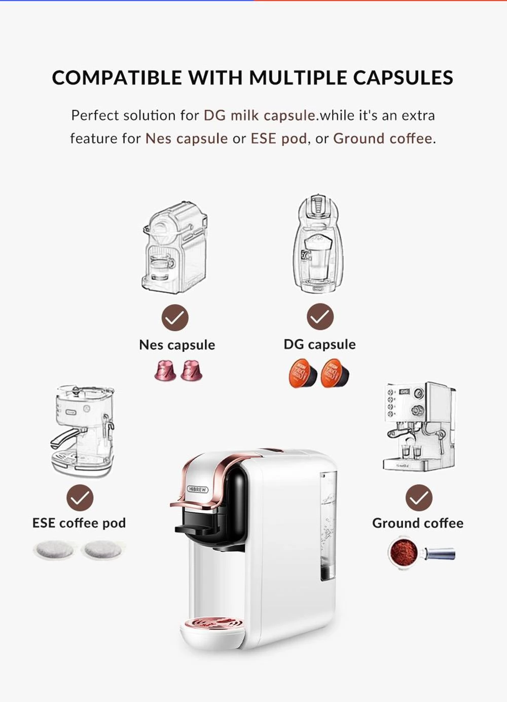 HiBREW H2A 4-in-1 meervoudige capsule-koffiezetapparaat 1450W warm/koud, 19 bar extractie, 2 kopjes grootte opties