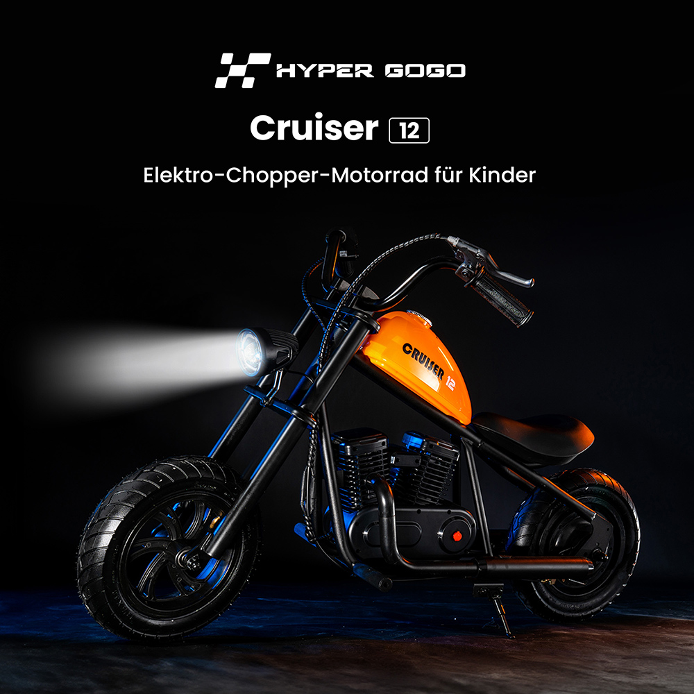 Hyper GOGO Cruiser 12 Elektromotorrad für Kinder, 12 Zoll Reifen, 160W Motor, 21.9V 5.2Ah Akku - Schwarz