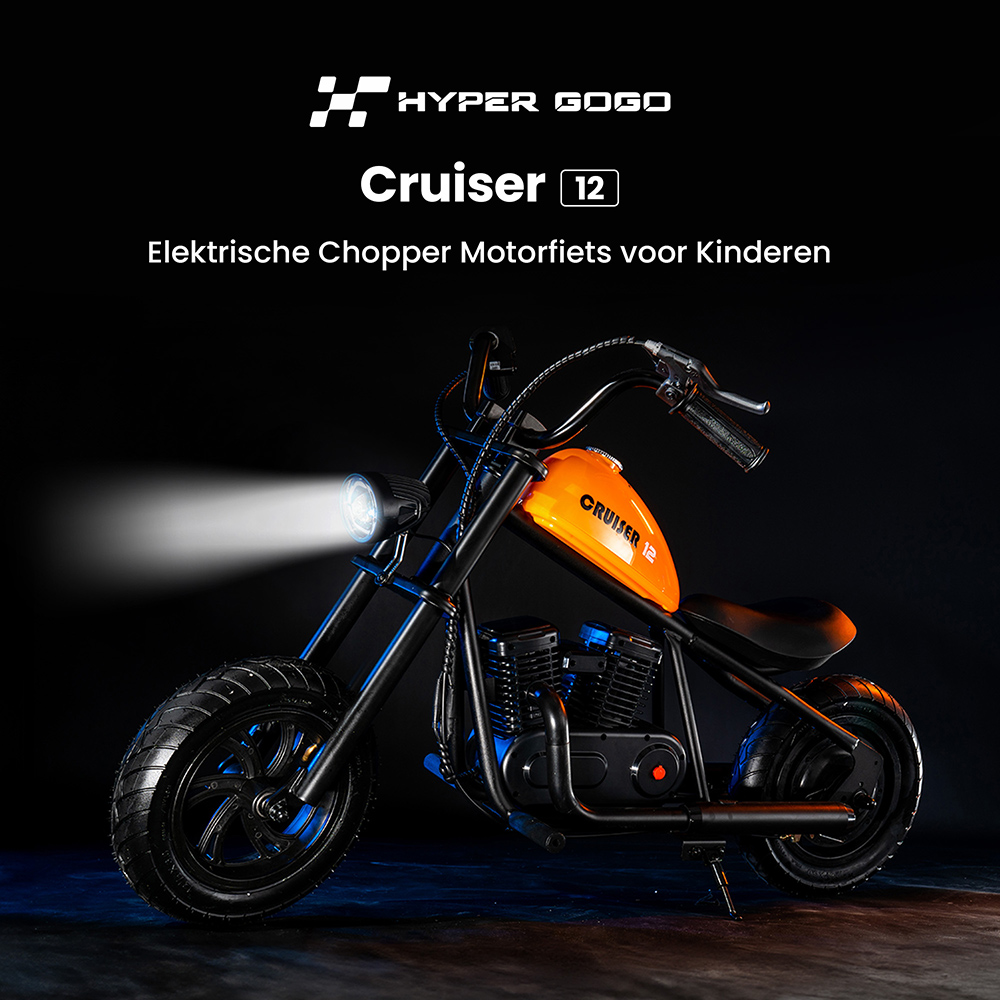 Hyper GOGO Cruiser 12 Elektrische Motorfiets voor Kinderen, 12 inch Banden, 160W Motor, 21,9V 5,2Ah Batterij - Oranje