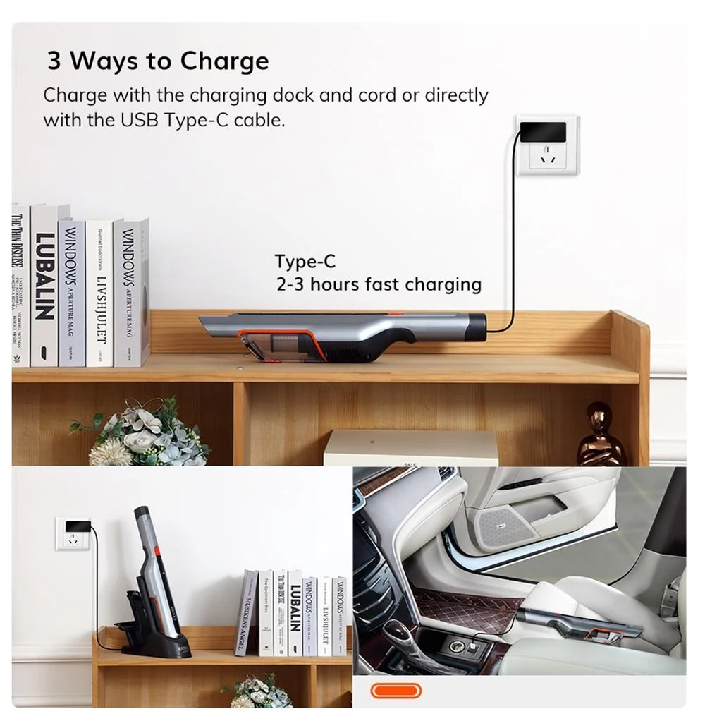 ILIFE M50 15000Pa Suction Handheld Car Vacuum Cleaner, 150ml Dust Cup, 2500mAh Battery, 32min Runtime, LED Lights