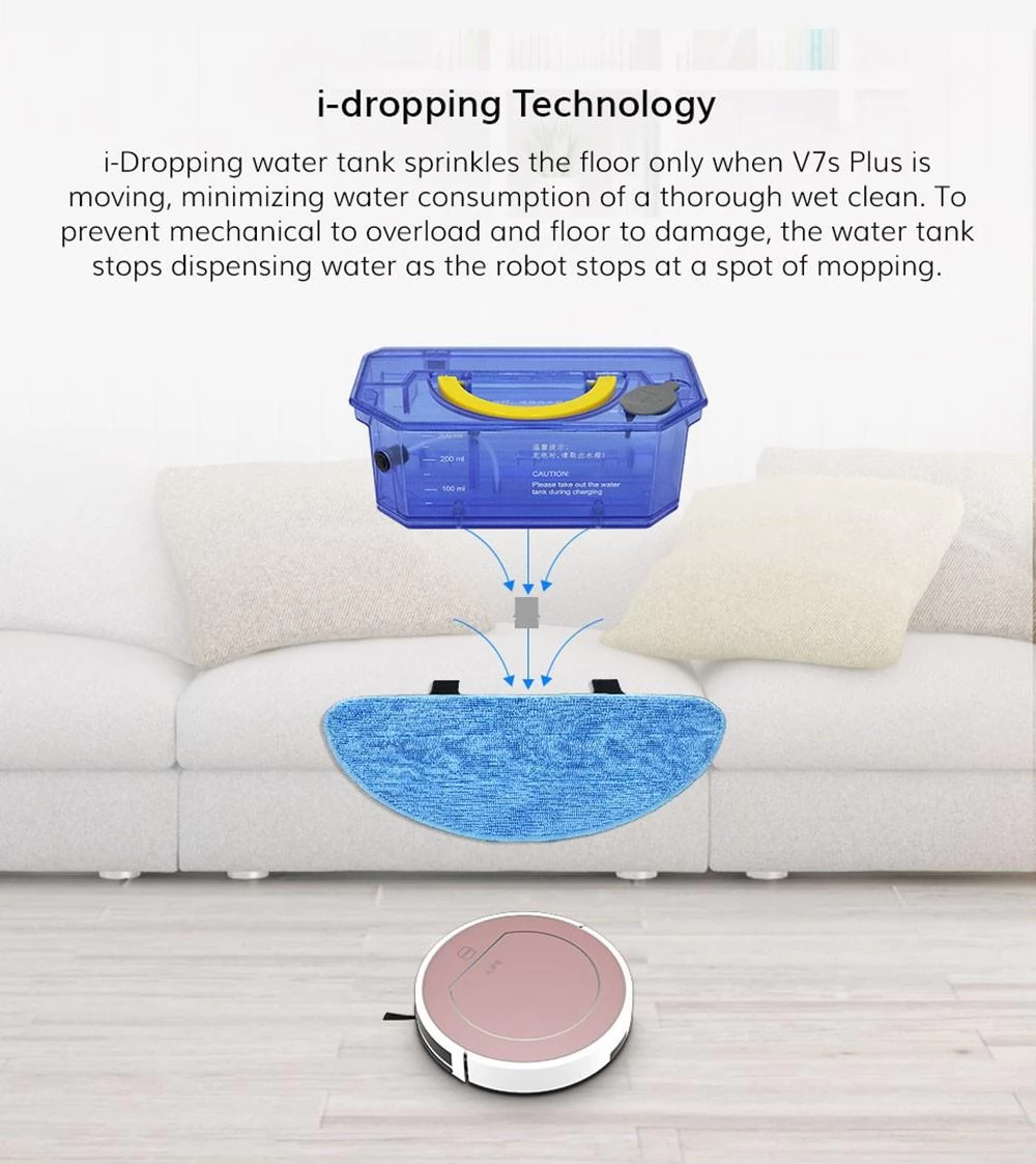 ILIFE V7s Plus Robot Vacuum Cleaner, Vacuuming & Mopping, 300ml Dust Box, i-Dropping Technology