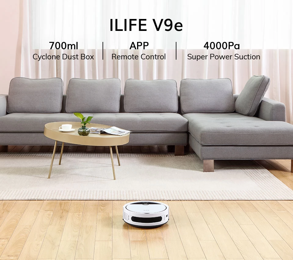 ILIFE V9e Robot Vacuum Cleaner, 4000Pa Max Suction, 700ml Large Dustbin, Wi-Fi Connected, App Control