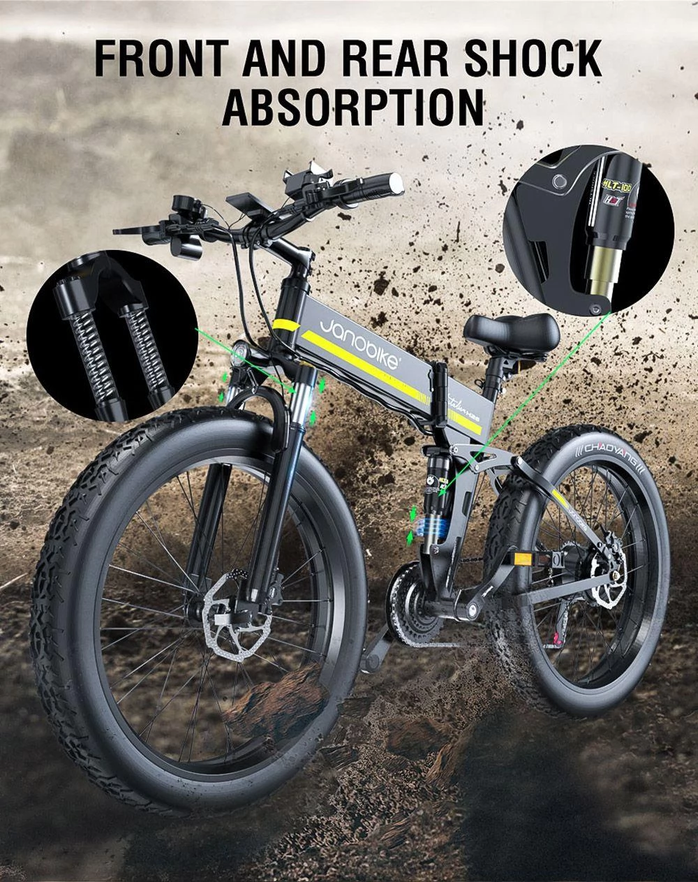 JANOBIKE H26 26*4 Inch Fat Tire Foldable Electric Bicycle - 48V 1000W Motor & 12.8Ah Battery
