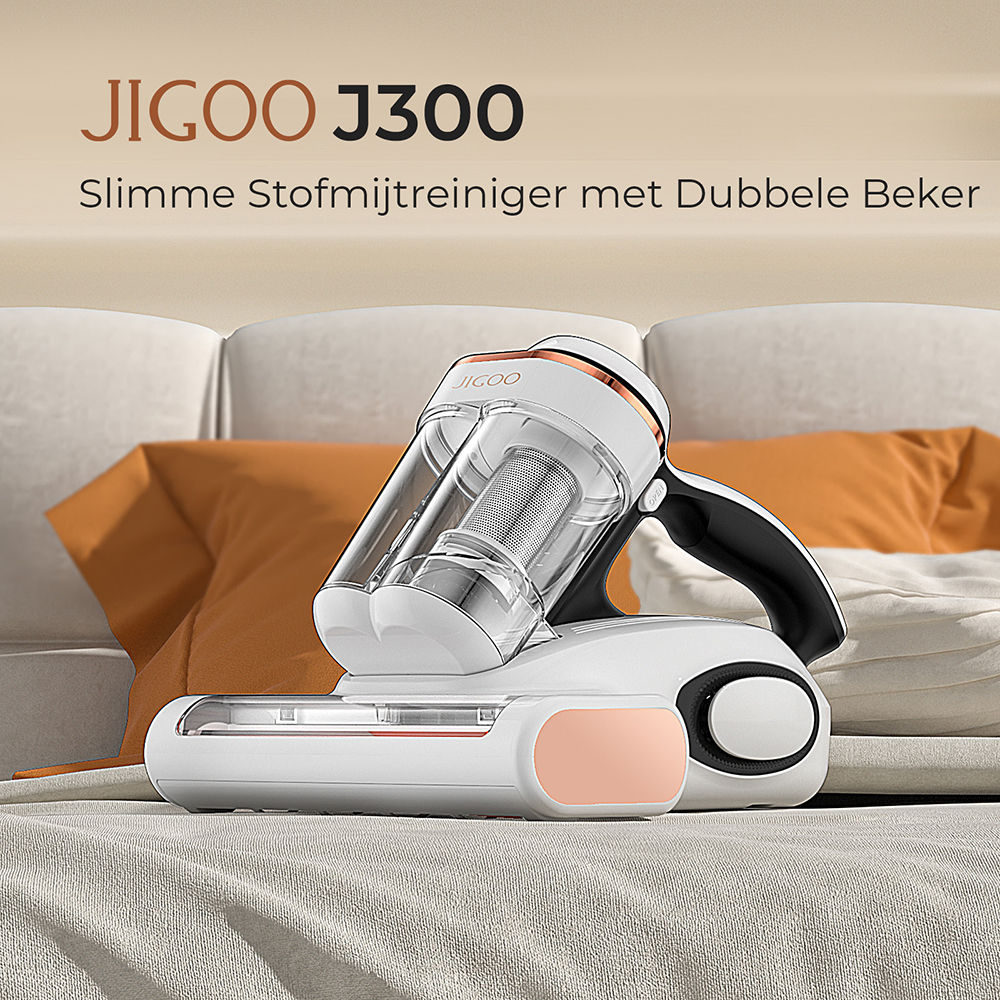 JIGOO J300 Dual-Cup Smart Mite Cleaner met 13KPa zuigkracht, stofmijt sensor, metalen borstelrol, 55 ℃ hete lucht