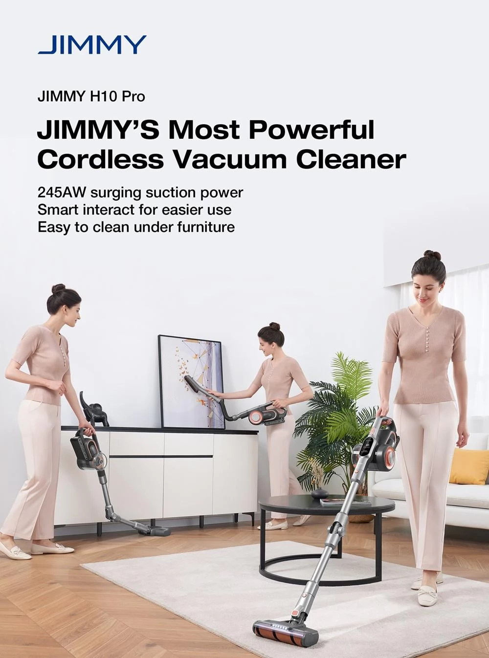 JIMMY H10 Pro Cordless Handheld Vacuum Cleaner, 245AW Suction, 86.4WH Battery, 600ml Dust Cup, 90min Run Time, LCD Screen