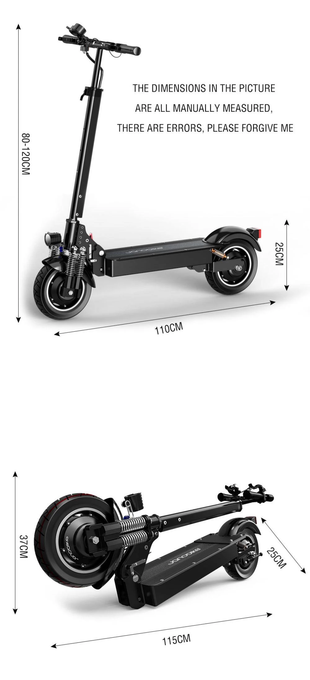 JANOBIKE T10 Foldable Electric Scooter 10 Rubber Tires 1000W*2 Brushless Motors 23.4Ah Battery Hydraulic Brake System