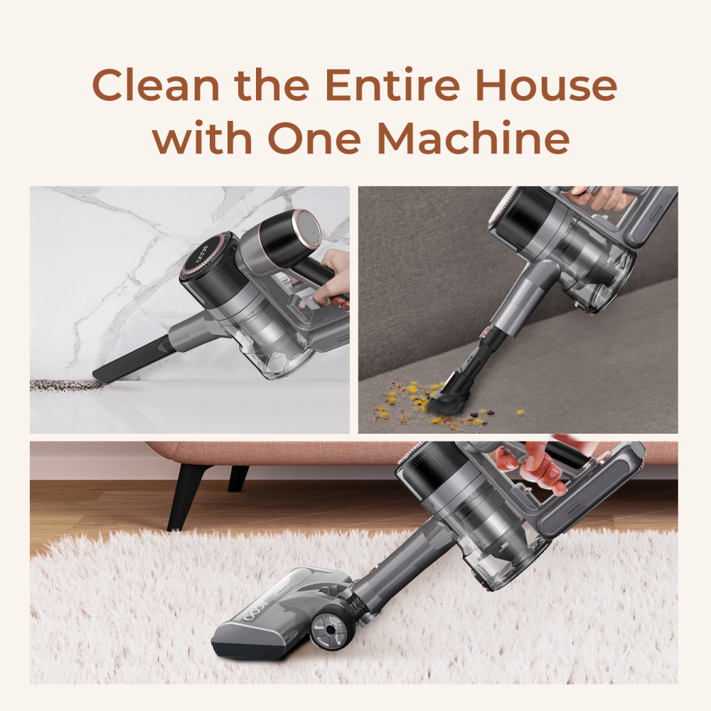 JIGOO C300 Cordless Vacuum Cleaner with 400W Motor, 30KPa Suction, 45min Runtime, 1.2L Dust Cup