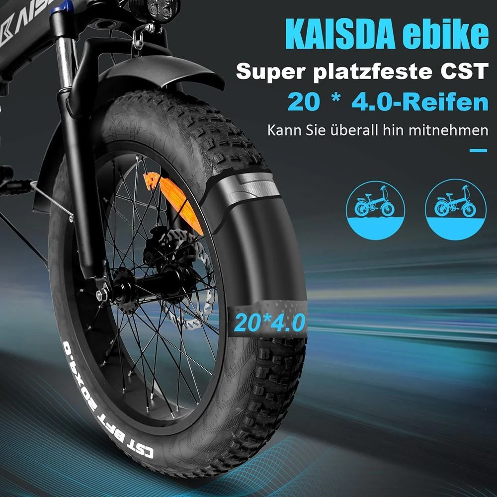 KAISDA K2 Pro 20 * 4,0 inch dikke band opvouwbare elektrische bromfiets Mountainbike - Bafang 350W Motor & 48V 12.8Ah batterij