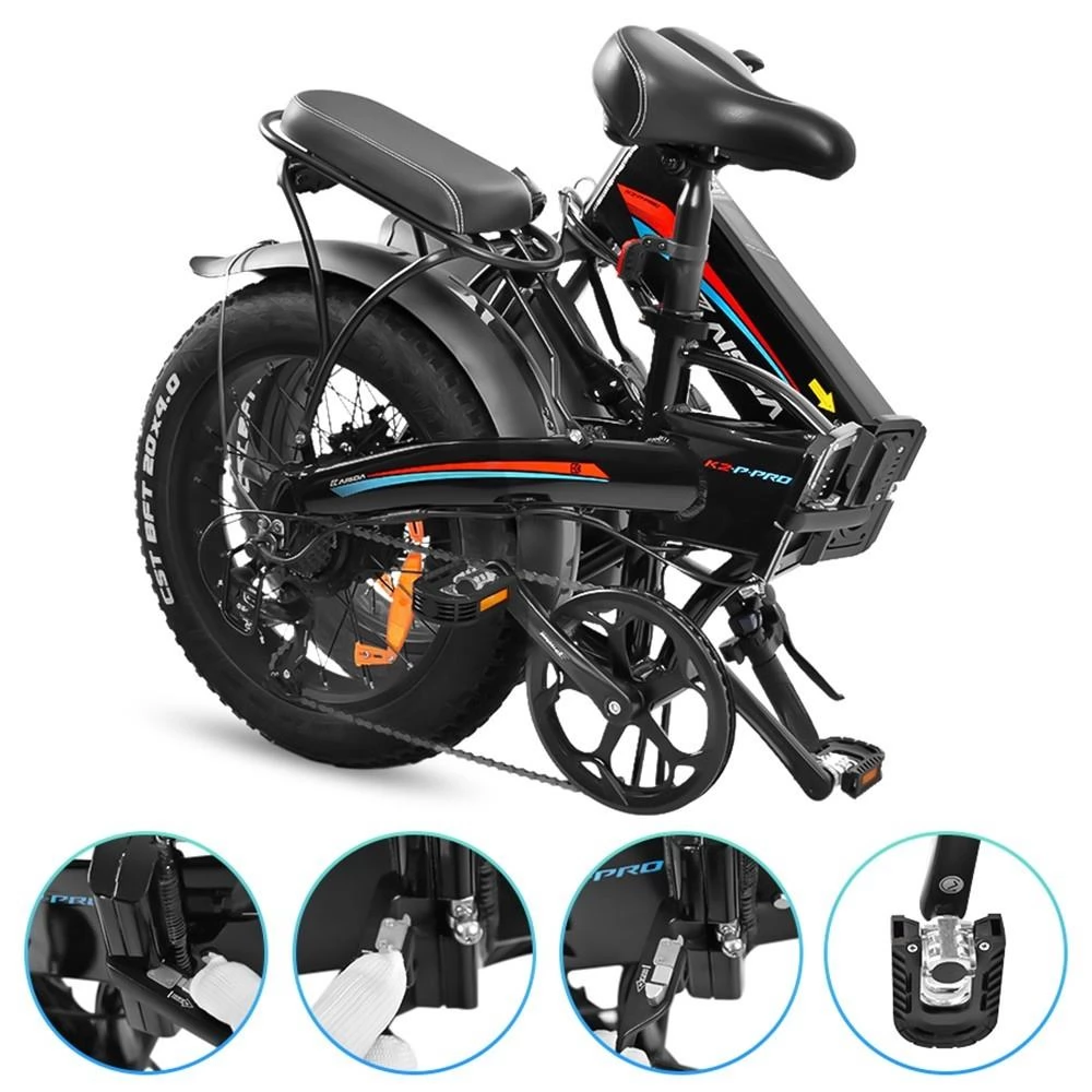 KAISDA K2P PRO 20*4.0 Inch Tire Foldable Electric Moped Bike, Bafang 750W Motor, 48V 15Ah Battery - Orange Blue