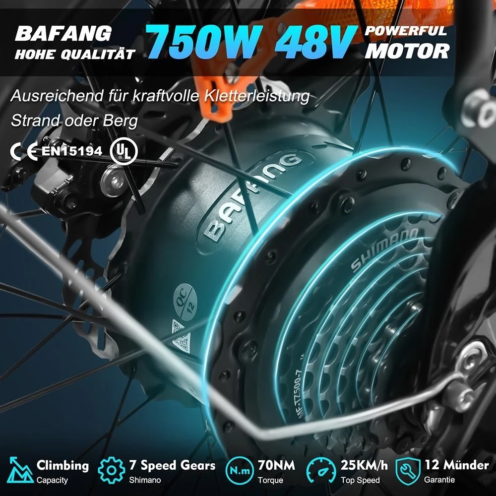 KAISDA K2P PRO 20*4.0 Zoll Reifen faltbares elektrisches Moped, Bafang 750W Motor, 48V 15Ah Batterie - Rot Blau
