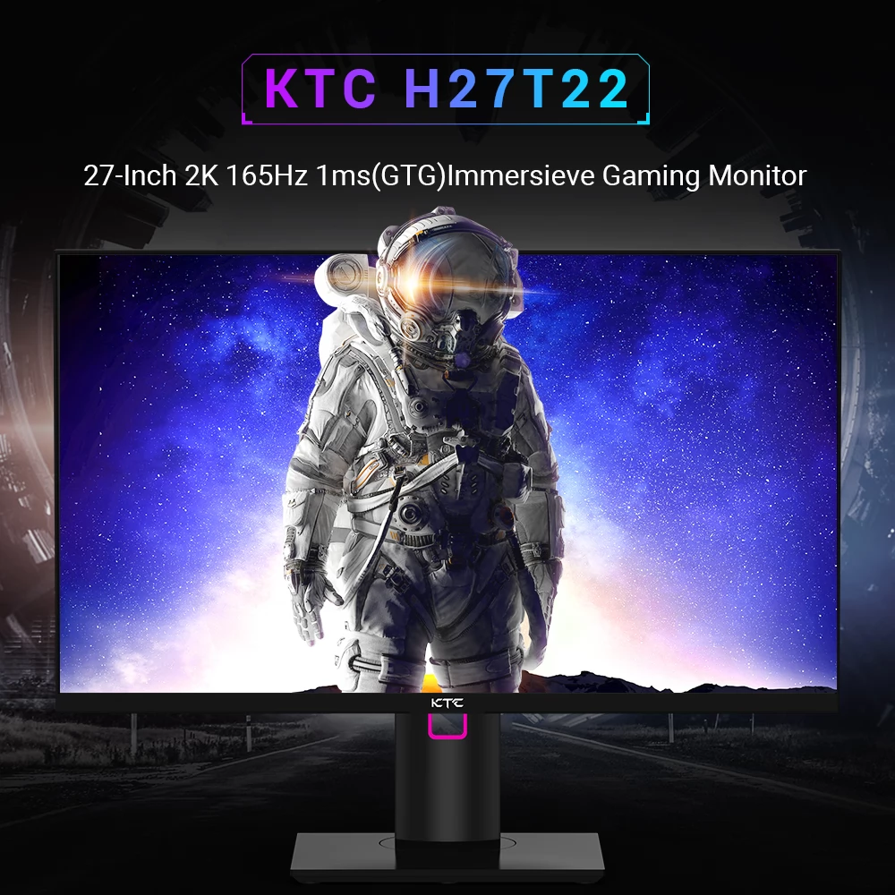 KTC H27T22 Gaming Monitor 27-inch 2560x1440 QHD 165Hz Snelle IPS 1ms reactietijd 100% sRGB, Ondersteunt Vesa montagestandaard