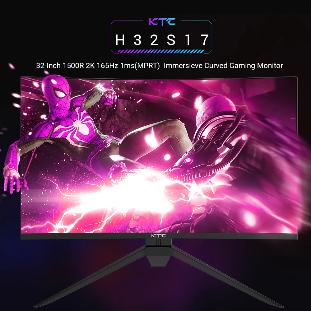 KTC H32S17 Gaming Monitor 32-inch 2560x1440 QHD 165Hz HVA Gebogen 1500R 1ms Reactietijd, Ondersteunt Vesa montagestandaard