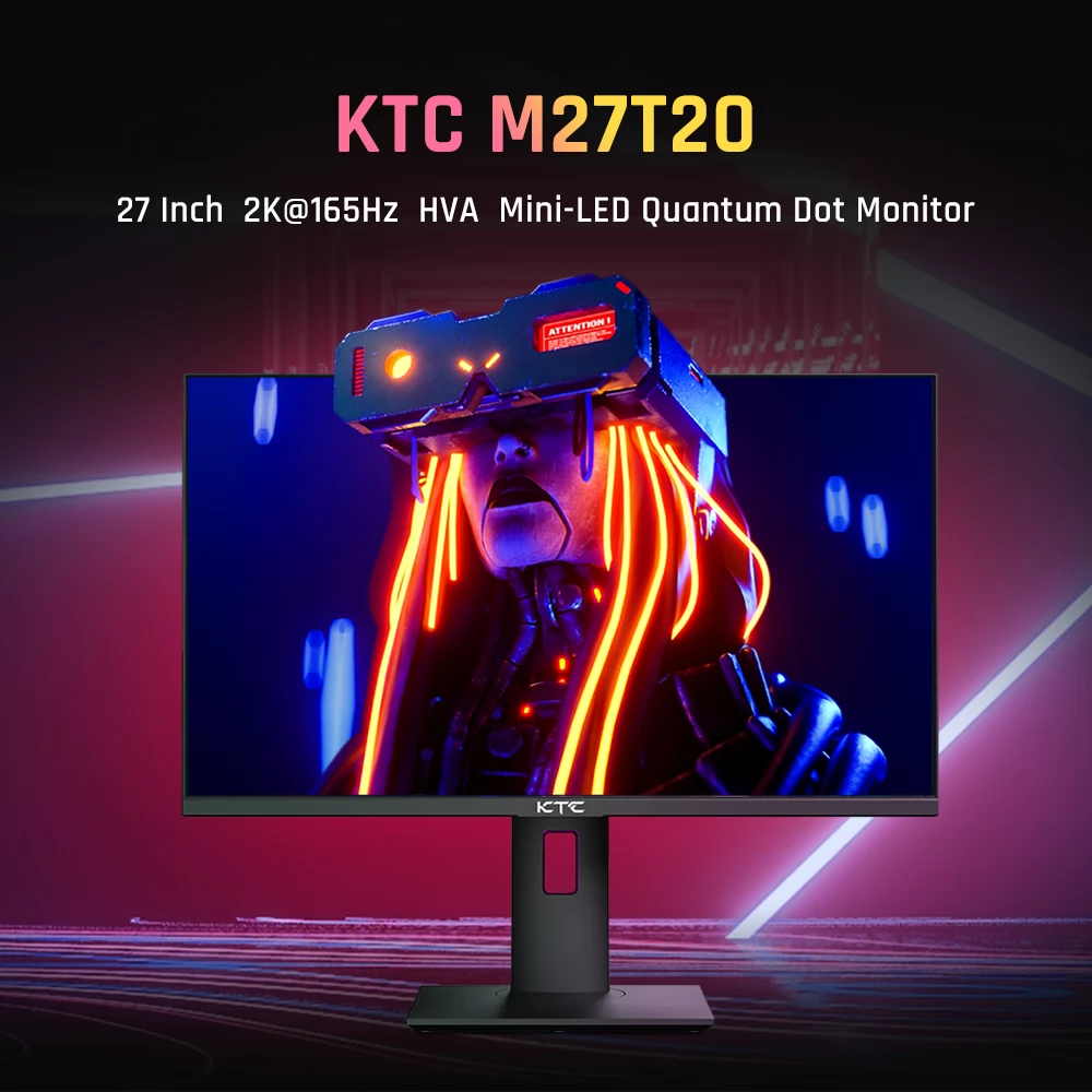 KTC M27T20 27 Inch Mini-LED Gaming Monitor, 2K 165Hz HVA, 1ms MPRT Response Time, 90W Type-C Support, KVM Switch
