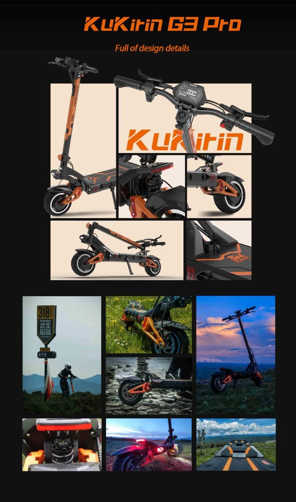 KuKirin G3 Pro Off-Road Electric Scooter - 1200W*2 Powerful Motors & 23.2Ah Battery