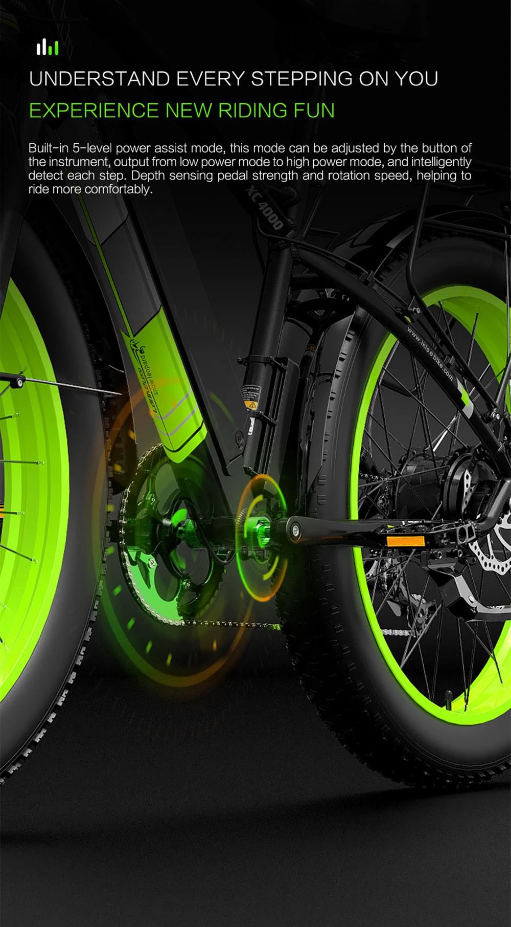LANKELEISI XC4000 26*4.0 Inch Fat Tires Electric Bike Max Range 120KM Max Speed 40 km/h - 1000W Motor & 48V 17.5Ah Battery