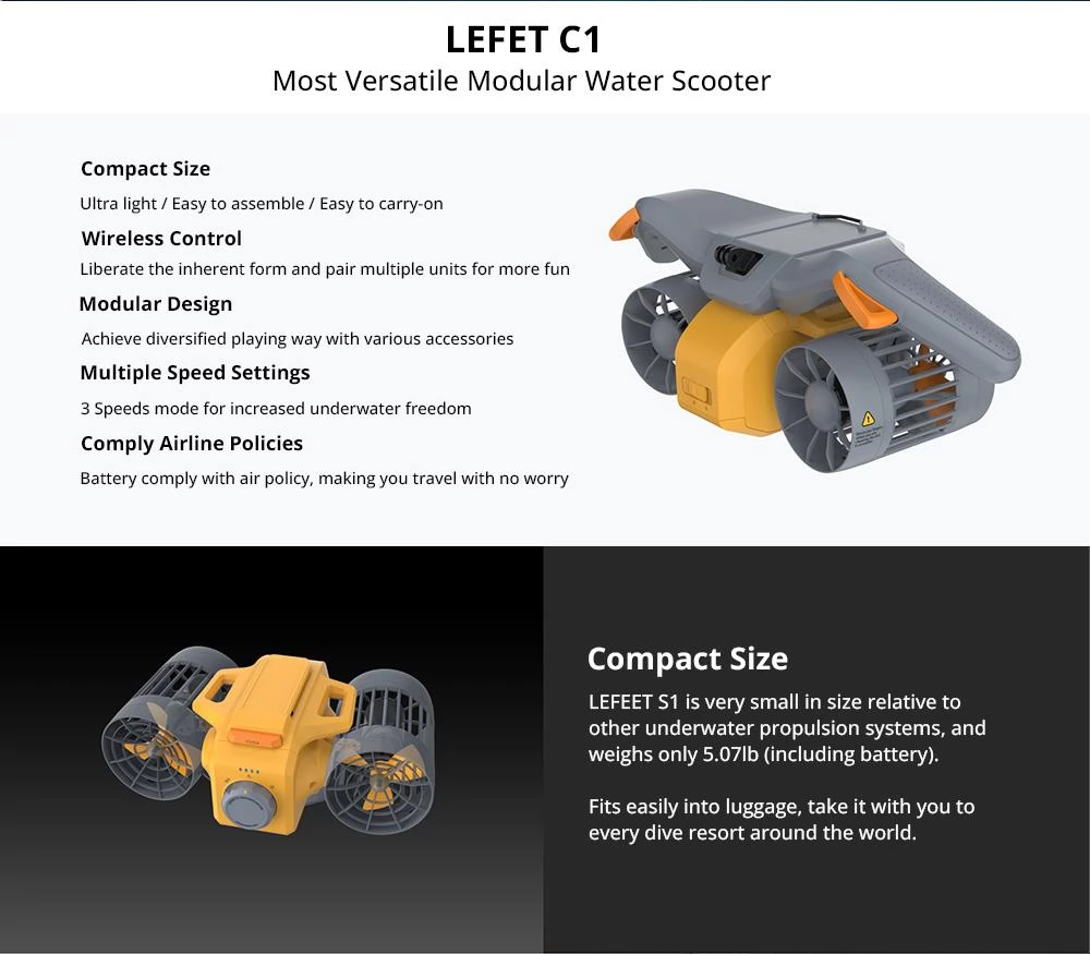 LEFEET S1 PRO Ultimate Modular Water Scooter Wireless Control 40 Meters Depth Rating 6 Modes