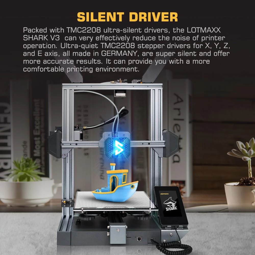 LOTMAXX Shark V3 3D Printer Laser Engraver, Auto Leveling, Dual Extruder, Dual-Color Printing, Glass Build Plate
