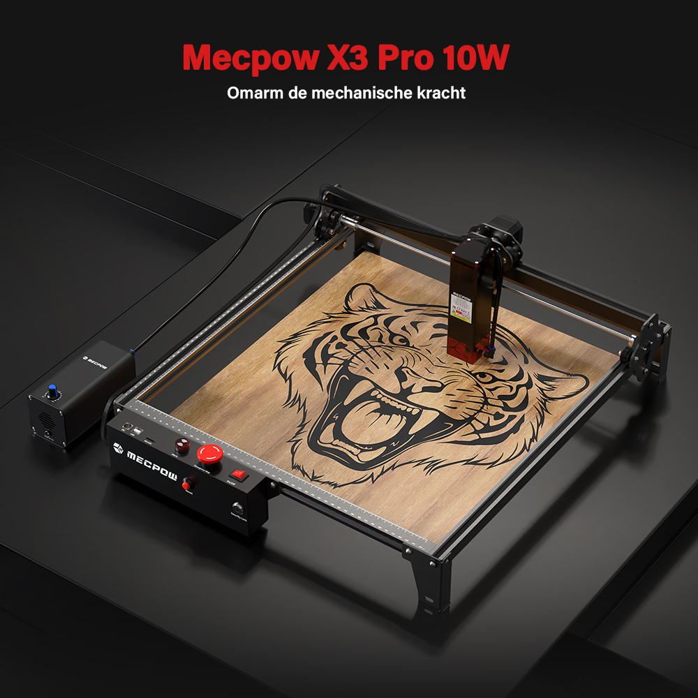 Mecpow X3 Pro 10W lasergraveermachine met luchtpompset, veiligheidsslot, noodstop, vlamdetectie - EU-stekker