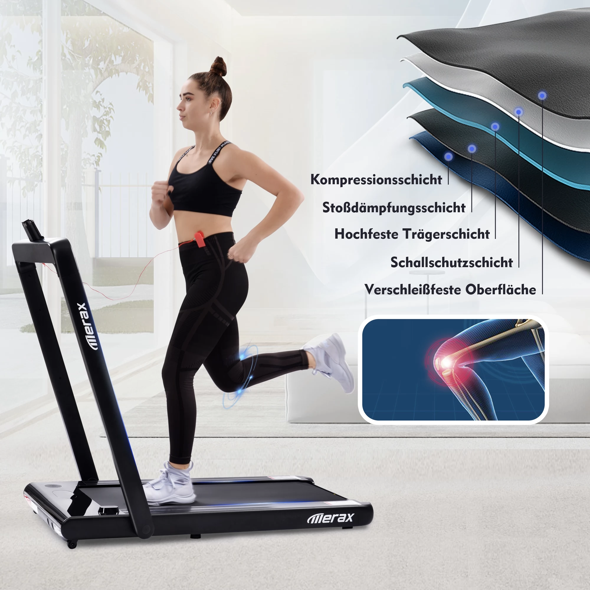 Merax 2,25 PS starkes elektrisches faltbares 2in1 Laufband mit Fernbedienung