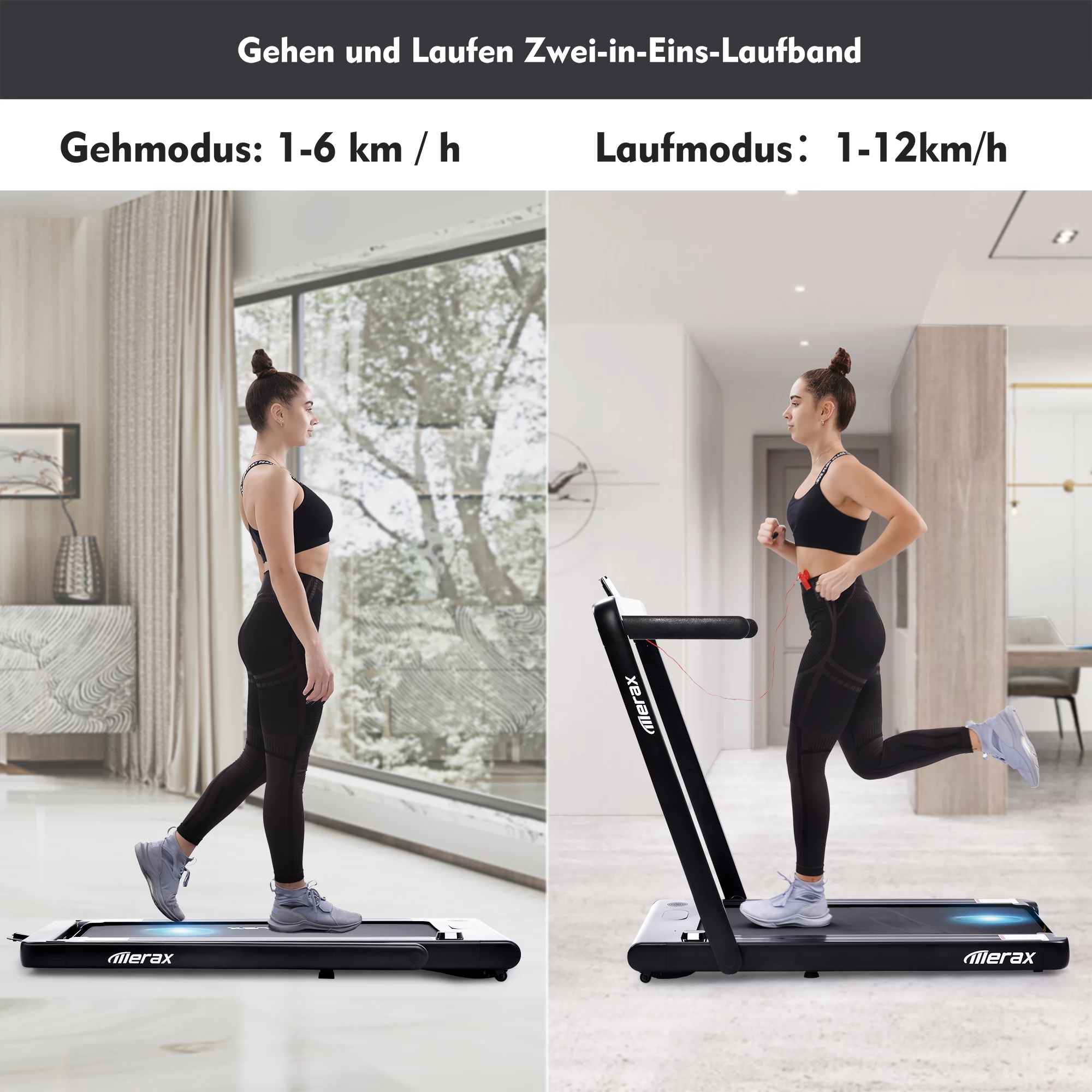 Merax 2,25 PS starkes elektrisches faltbares 2in1 Laufband mit Fernbedienung