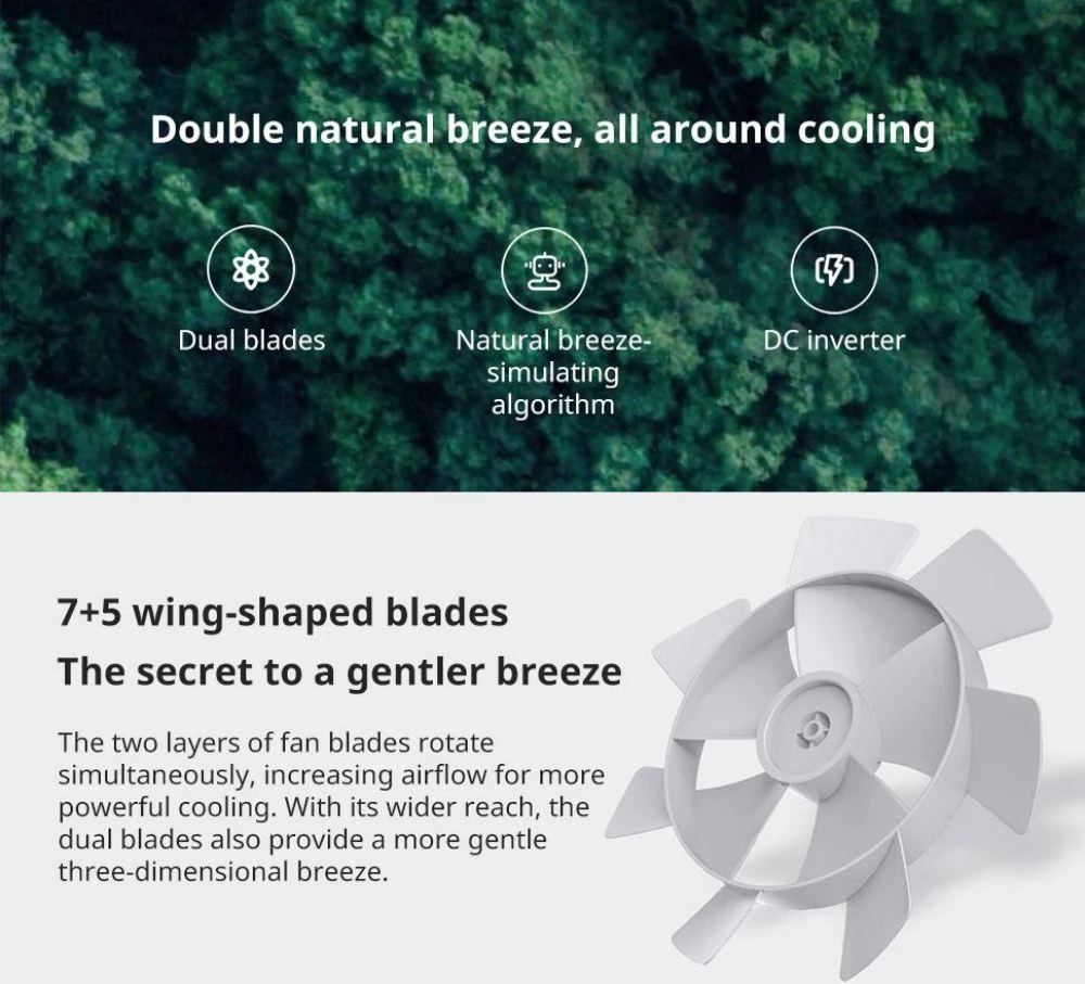 Xiaomi Mi Smart Standing Fan 2, DC Motor 15W luchtkoeling voetstukventilator, Dual Blades Koelbodemventilator, spraakbesturing