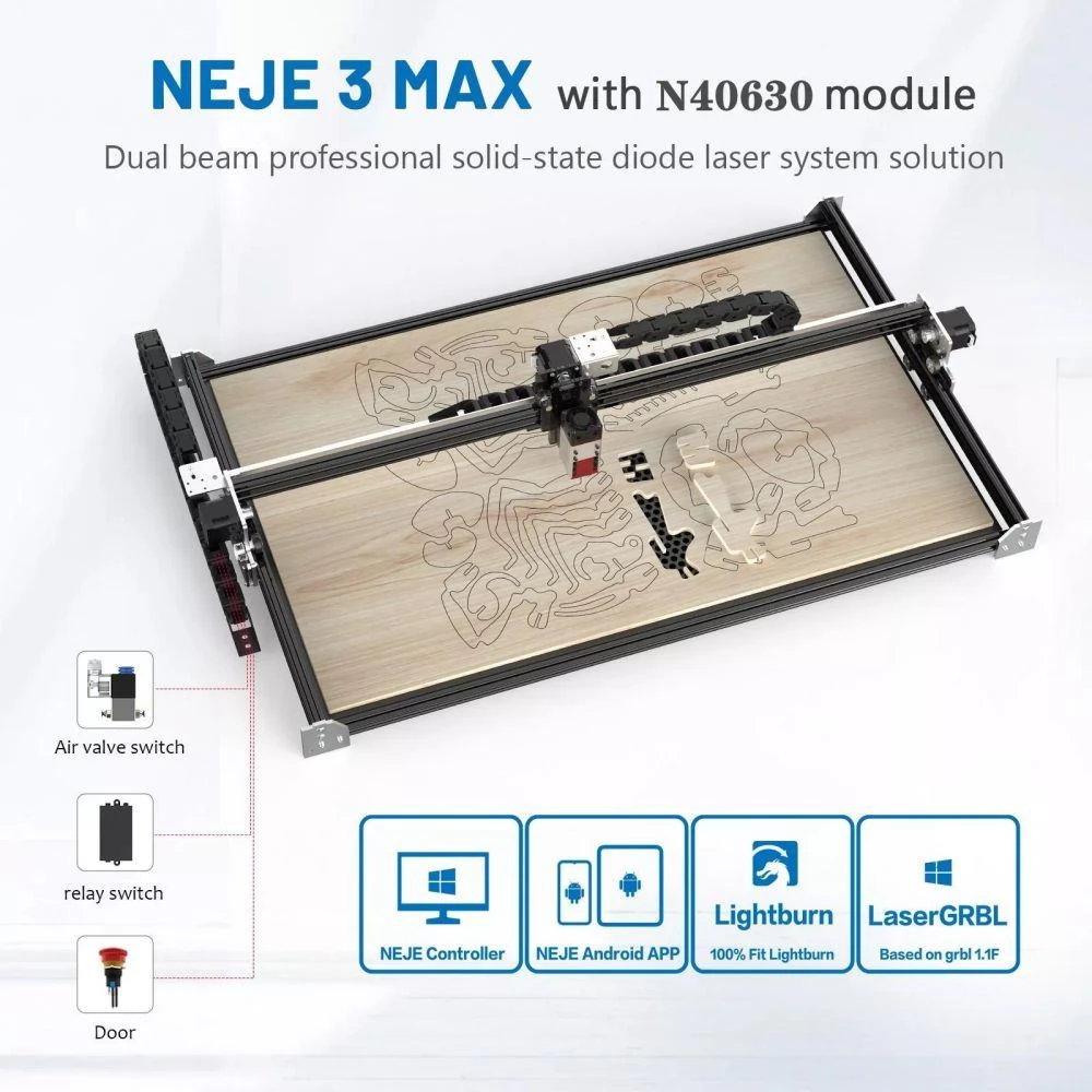 NEJE 3 MAX 5,5W Lasergravierer mit N40630 Strahlmodul, LaserGRBL und Lightburn, erweiterbarer Bereich von 810 x 1030 mm