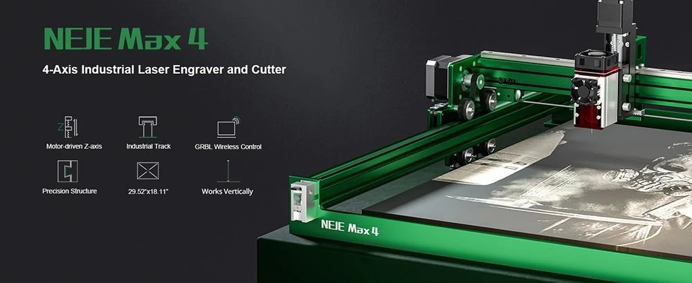 NEJE Max 4 A40640 Laser Engraver, 12W Zoom Output, Auto Air-Assist, 0.001mm Drive Accuracy, 750mm/s, 4-Axis, 750*460mm