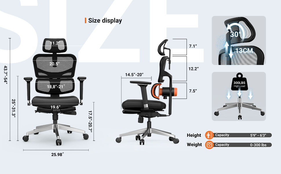 NEWTRAL NT002 Ergonomic Chair with lumbar, Adaptive Lower Back Support, Adjustable Armrest Headrest Footrest, 4D Mesh