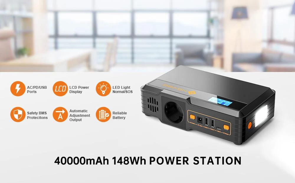 NOVOO MiniGo 148Wh/40000mAh Portable Power Station Solar Generator, PD 60W Fast Charging, LED Light EU Version