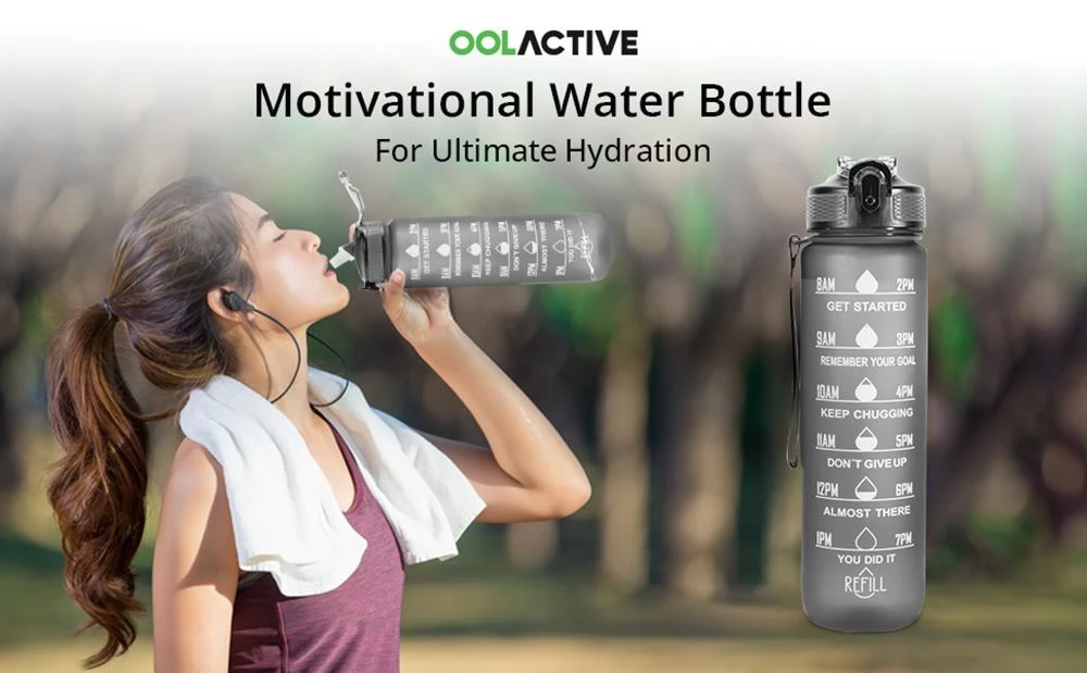 OOLACTIVE GF-1202 34oz Water Bottle with Straw Motivational Water Bottle with Time Marker