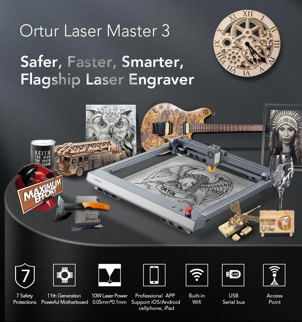 ORTUR Laser Master 3 (LM3) 10W Laser Engraver & Cutting Machine, 20,000mm/min, 400mmx400mm