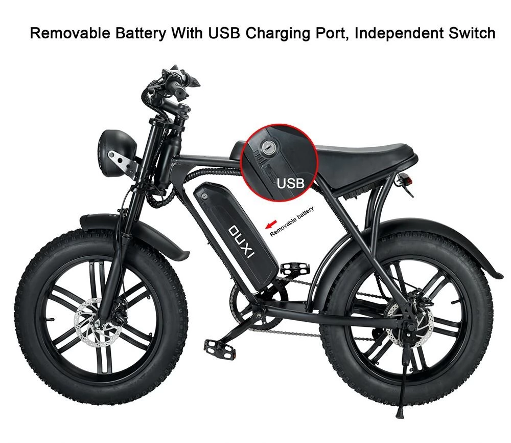 OUXI V8 20 Zoll Retro E-Bike Mit Fat Tyres - 48V 15 Ah Lithium Batterie Und 750W Motor