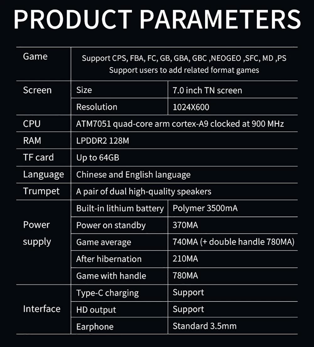 POWKIDDY X70 Handheld Retro Game Console 7.0 Inch IPS Scherm, 1024x600 Resolutie, Linux Systeem, 32GB / 64GB TF Kaart