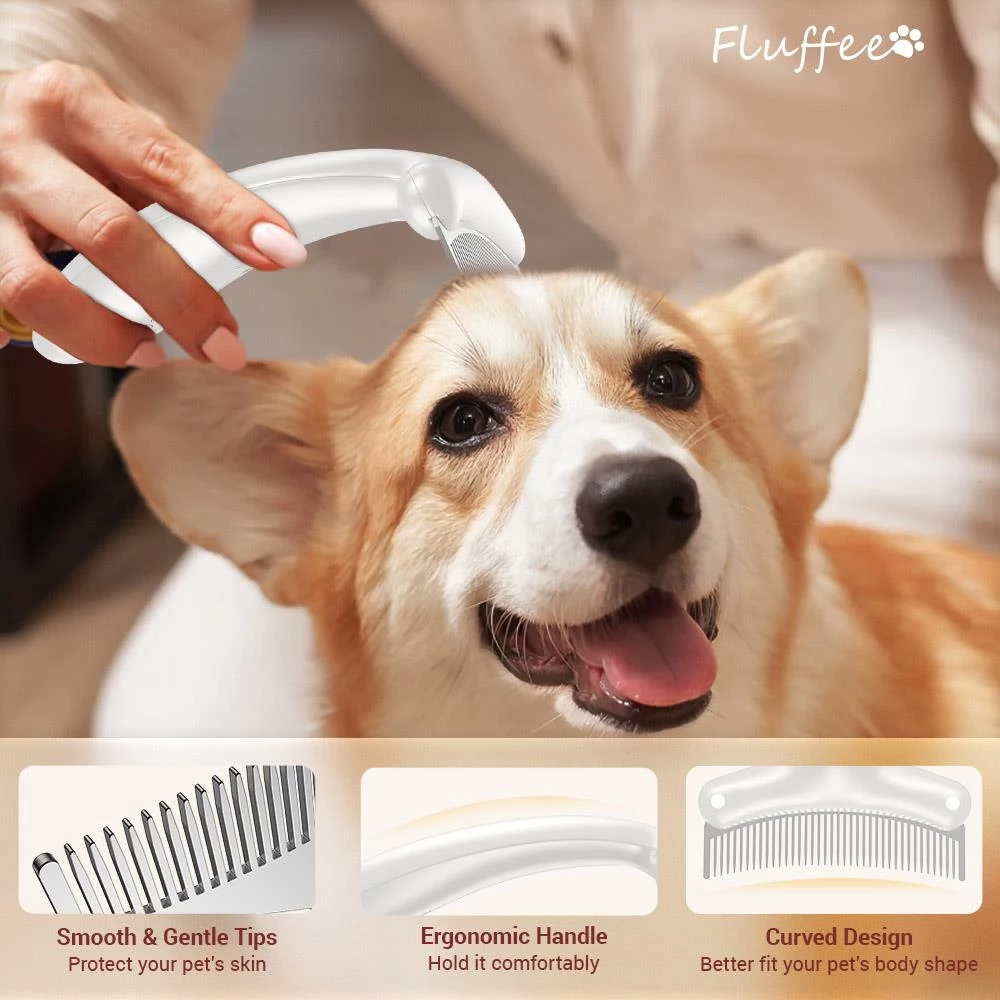 Fluffee Kam voor huisdieren met drie vervangbare kammen 0,8 mm, 1,0 mm, 1,5 mm, lichtgewicht en comfortabel