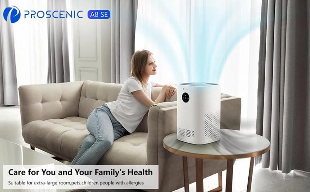 Proscenic A8 SE Air Purifier, H13 True HEPA Filter, 28db Low Noise, App Control Alexa Google Home, Digital Touch Display