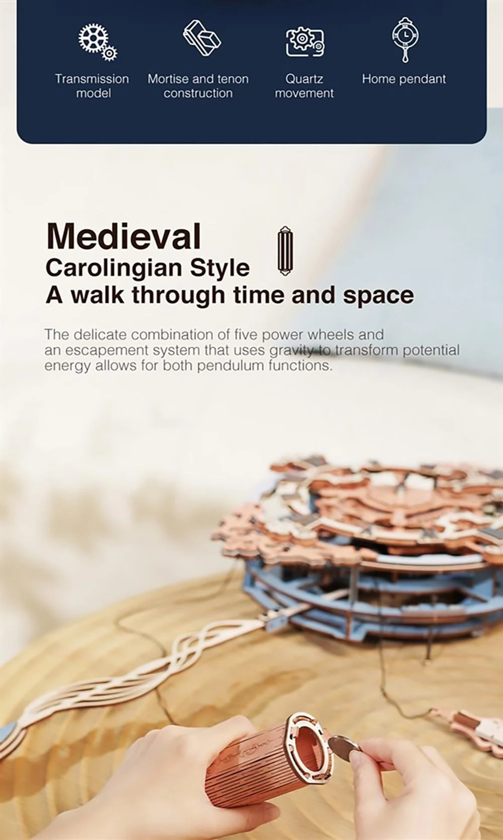 ROBOTIME LC701 Romantic Note Wall Clock Mechanical Gear 3D Wooden Puzzle Kit, 231Pcs