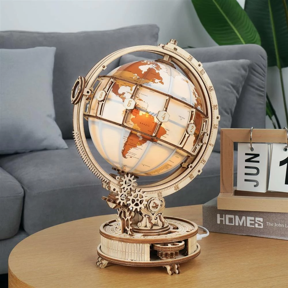 ROBOTIME ST003 ROKR Luminous Globe 3D Wooden Puzzle, LED Light Building Block Kits, 180Pcs