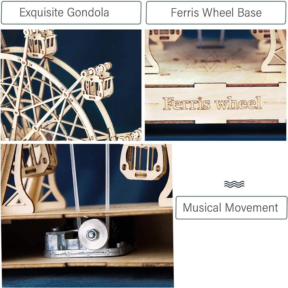 ROBOTIME TGN01 Rolife Ferris Wheel Music Box 3D Wooden Puzzle DIY Kit, 232Pcs