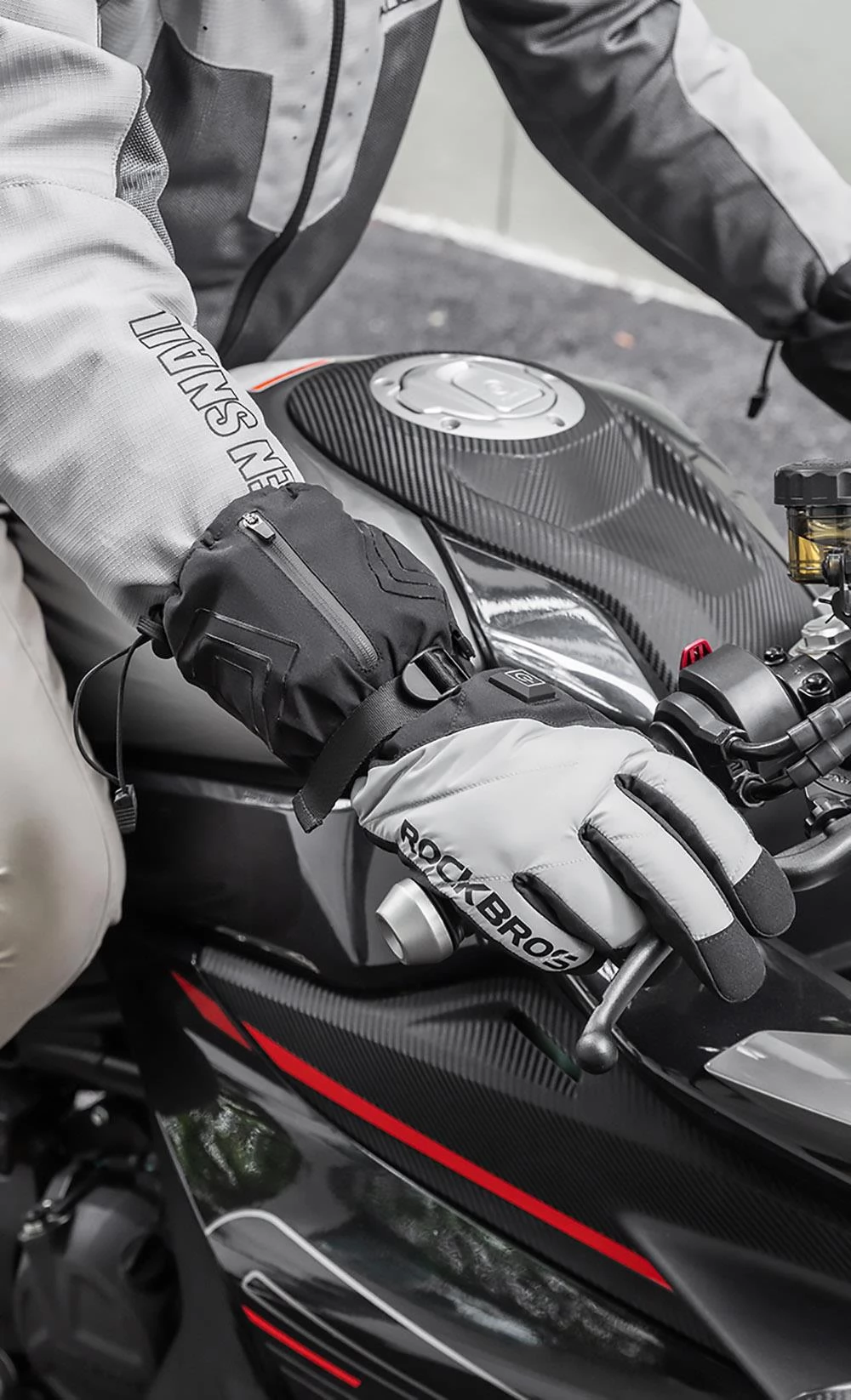 ROCKBROS S304 Heizhandschuhe zum Radfahren, Touchscreen Motorradhandschuhe Atmungsaktiv Wasserdicht - M/L/XL