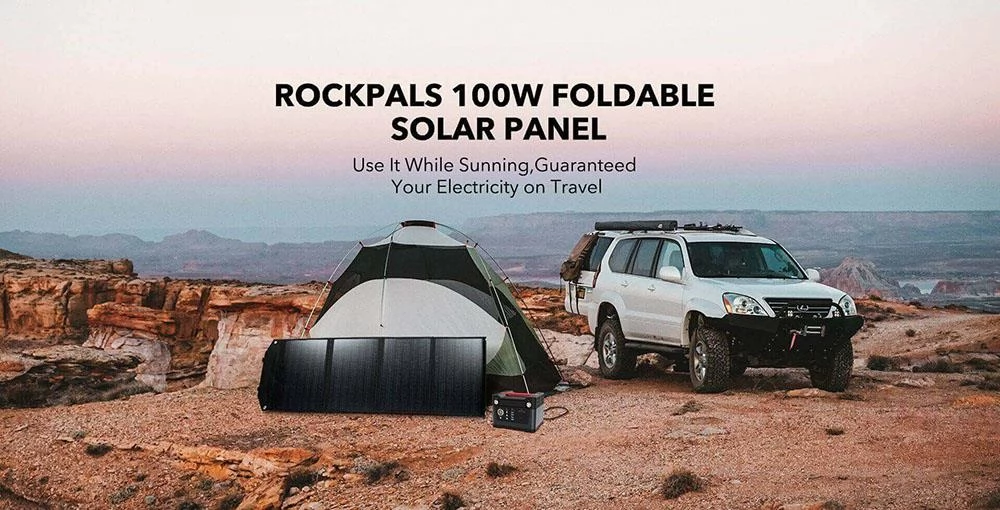 ROCKPALS SP003 100W Foldable Solar Panel, 21.5%-23.5% Efficiency, Long Lifecycle, Support Parallel, QC 3.0 Fast Charging