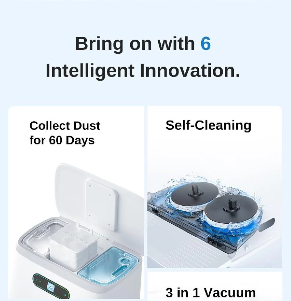 ROIDMI EVA LDS Robot Vacuum Mop Combo with Self-Cleaning & Emptying Station Auto-Drying LED Display 5200mAh Battery 3200Pa