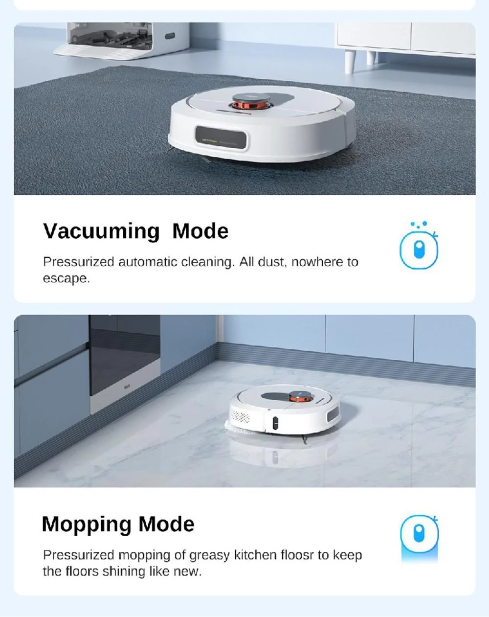 ROIDMI EVA LDS Robot Vacuum Mop Combo with Self-Cleaning & Emptying Station Auto-Drying LED Display 5200mAh Battery 3200Pa
