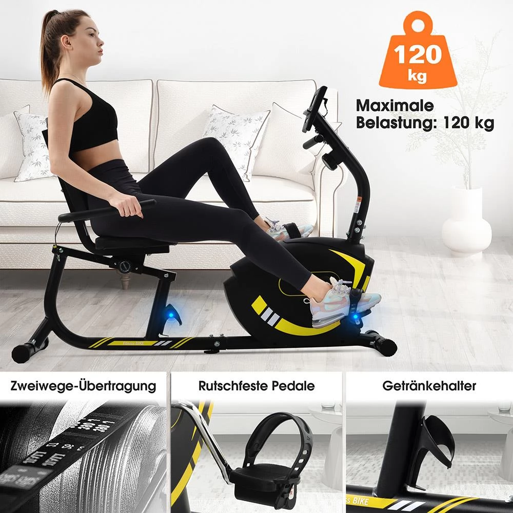 Liegeergometer Fitness Heimtrainer mit Pulssensoren
