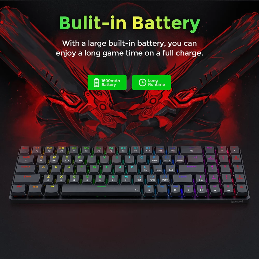 Redragon Ashe Pro K626P-KBS Mechanical Keyboard Tenkeyless 78 Keys Tri-Mode Connection USB Bluetooth Wireless RGB