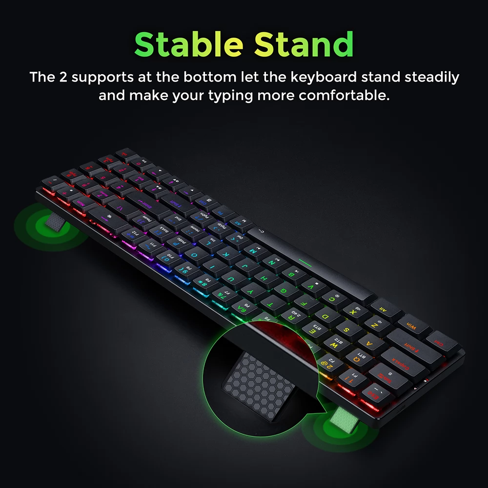 Redragon Ashe Pro K626P-KBS Mechanical Keyboard Tenkeyless 78 Keys Tri-Mode Connection USB Bluetooth Wireless RGB