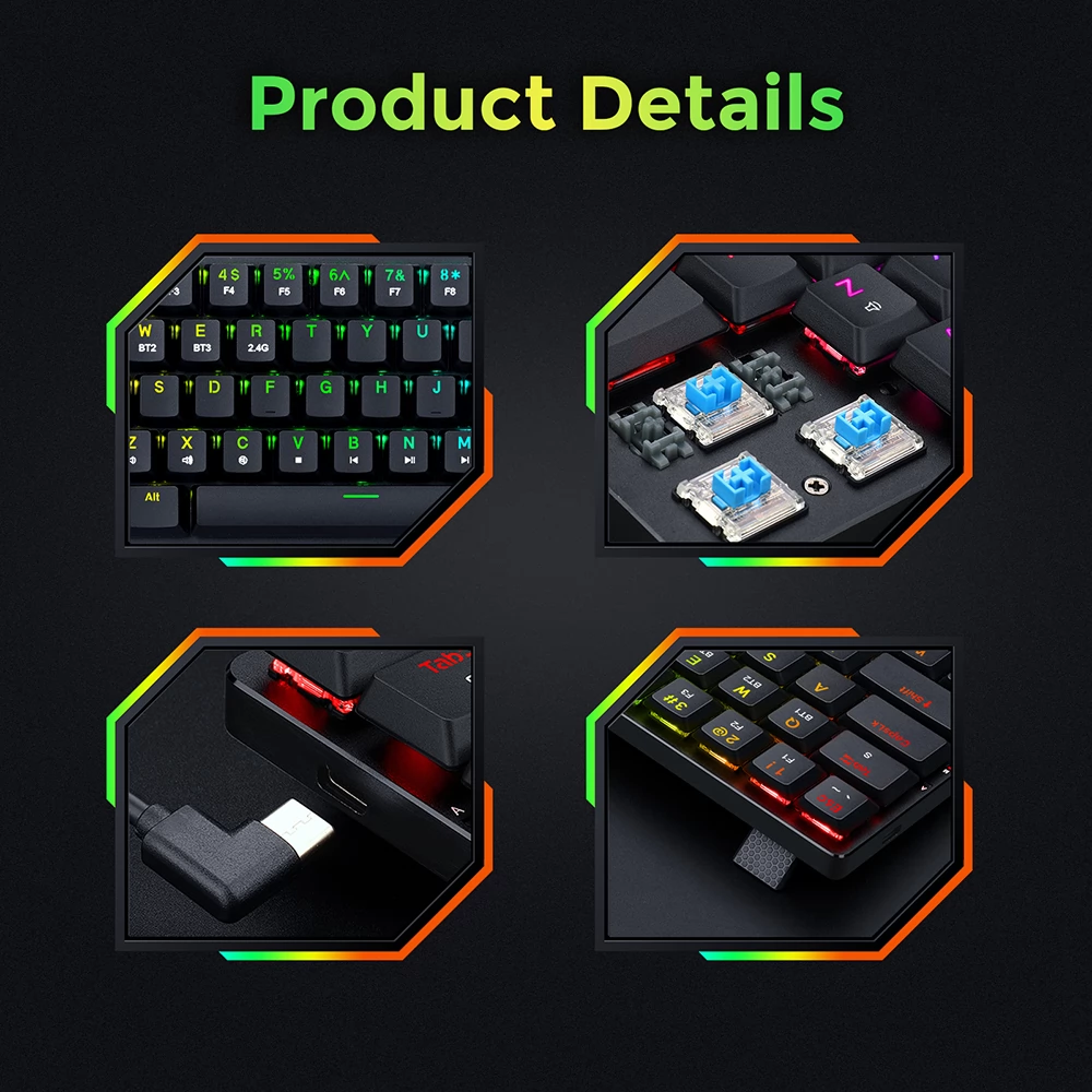 Redragon Ashe Pro K626P-KBS Mechanical Keyboard Tenkeyless 78 Keys Tri-Mode Connection USB Bluetooth Wireless RGB